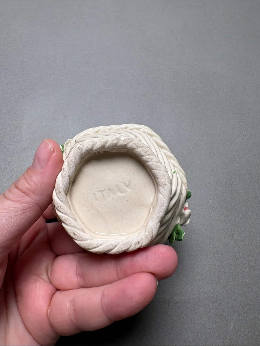 Cottagecore Handmade Italy Ceramic Rose Basket Pair Ring Dish Trinket Dish